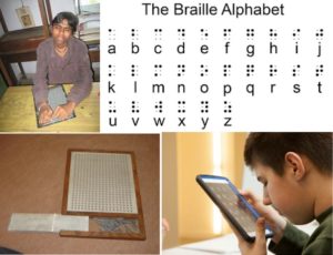 Braille slate, braille alphabet, Taylor frame, smartphone